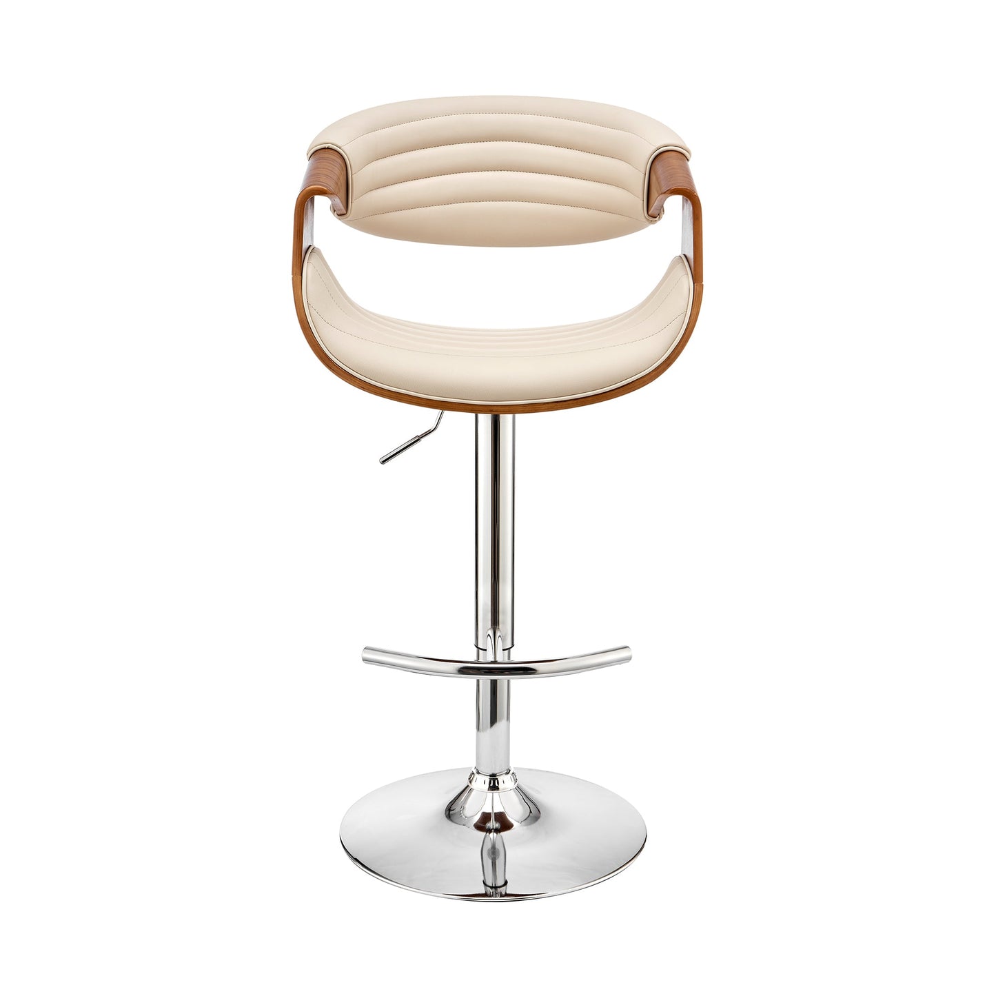 Gionni Adjustable Swivel Cream Faux Leather and Walnut Wood Bar Stool with Chrome Base