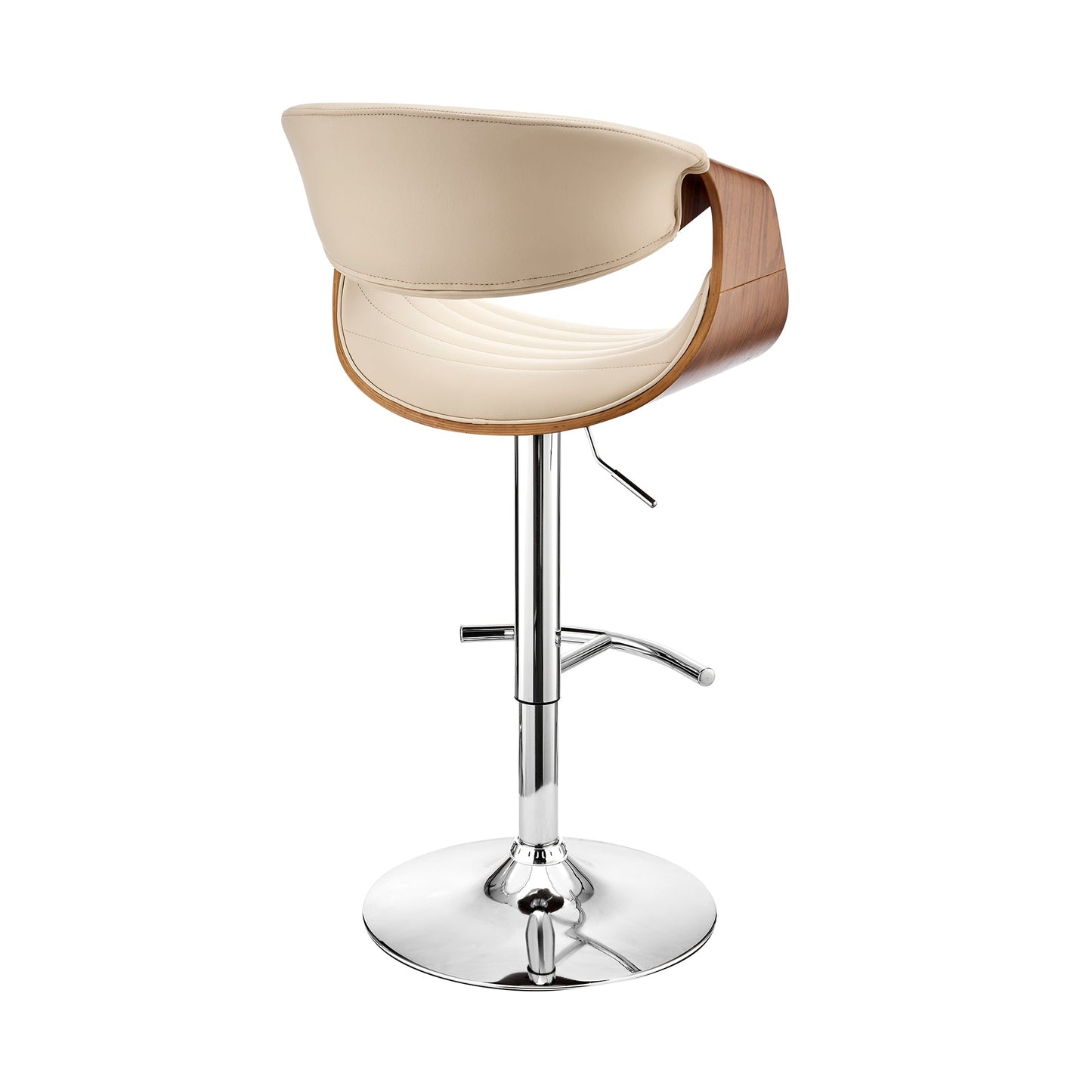 Gionni Adjustable Swivel Cream Faux Leather and Walnut Wood Bar Stool with Chrome Base