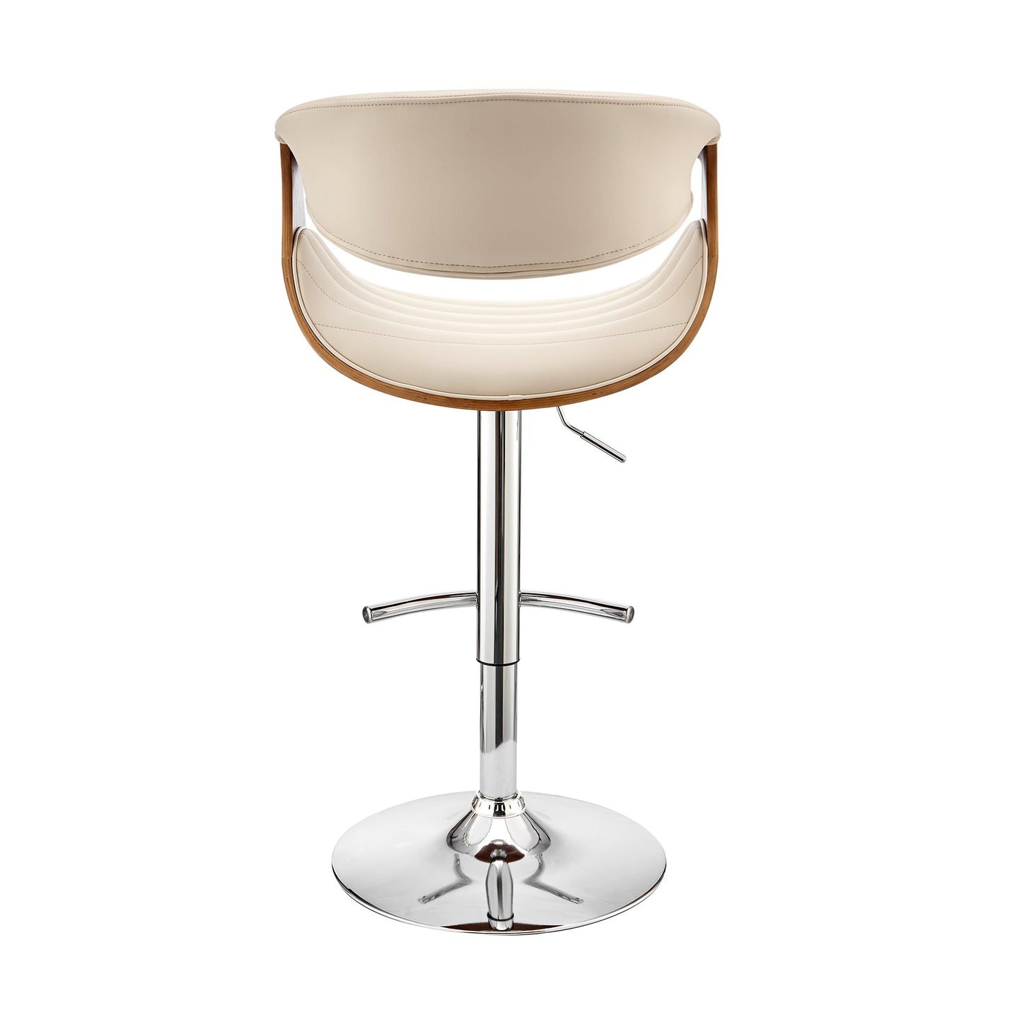 Gionni Adjustable Swivel Cream Faux Leather and Walnut Wood Bar Stool with Chrome Base