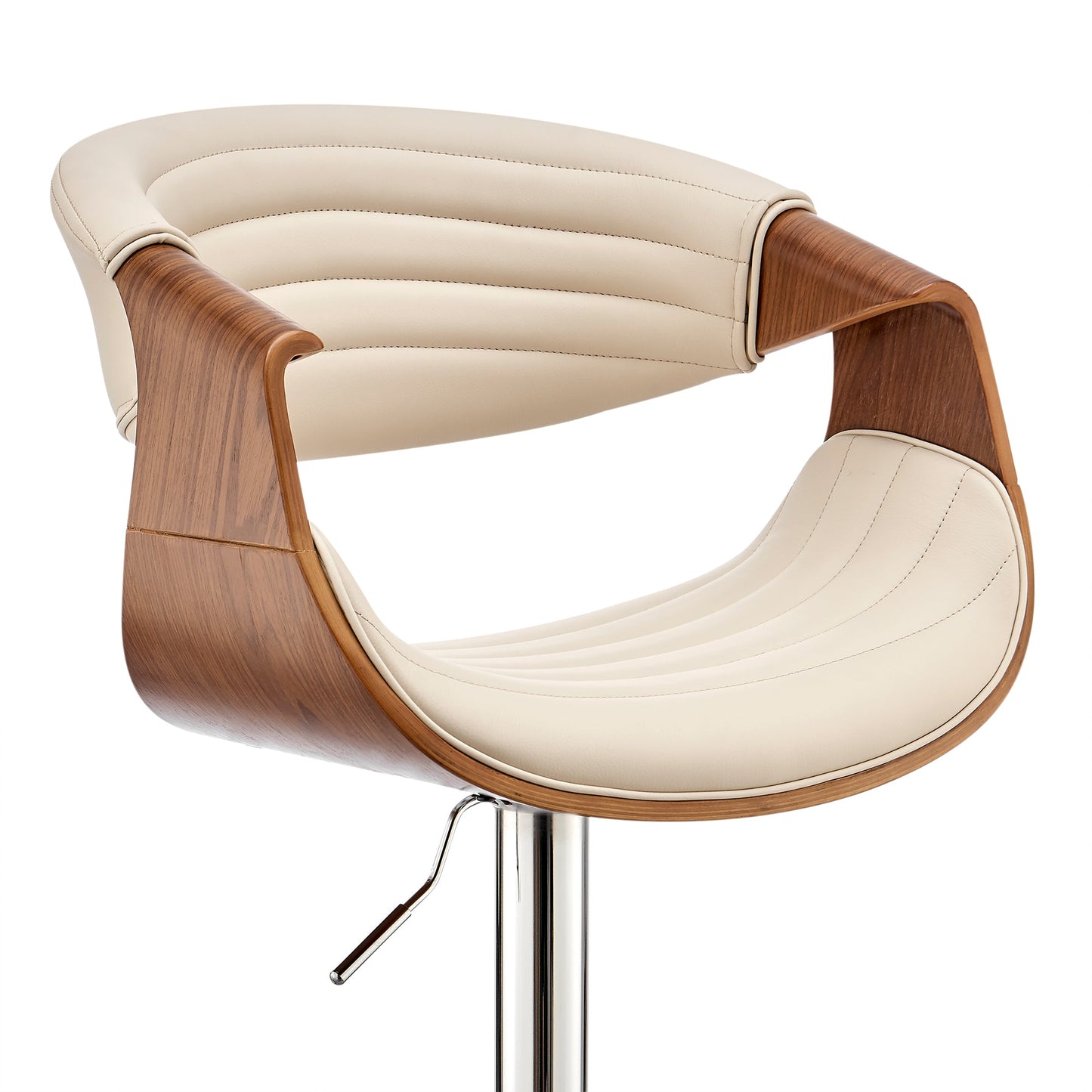 Gionni Adjustable Swivel Cream Faux Leather and Walnut Wood Bar Stool with Chrome Base