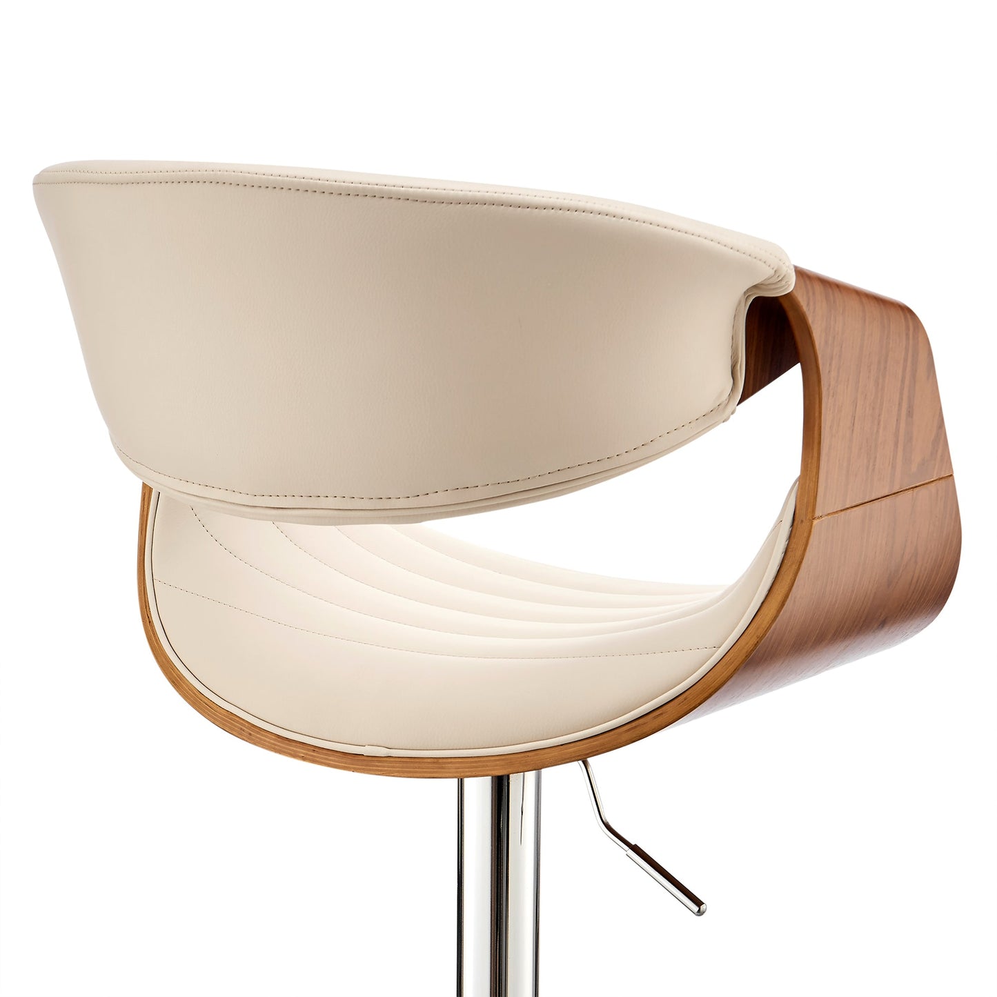 Gionni Adjustable Swivel Cream Faux Leather and Walnut Wood Bar Stool with Chrome Base