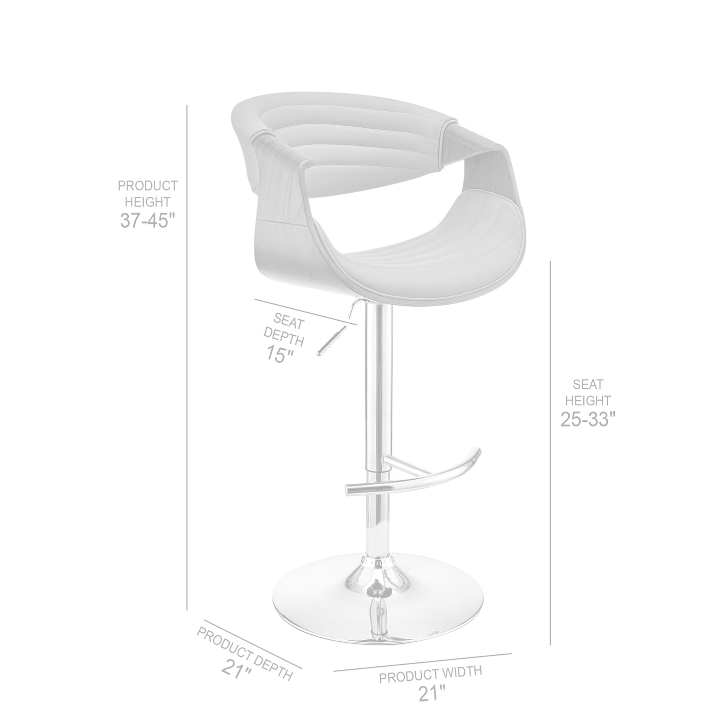 Gionni Adjustable Swivel Cream Faux Leather and Walnut Wood Bar Stool with Chrome Base