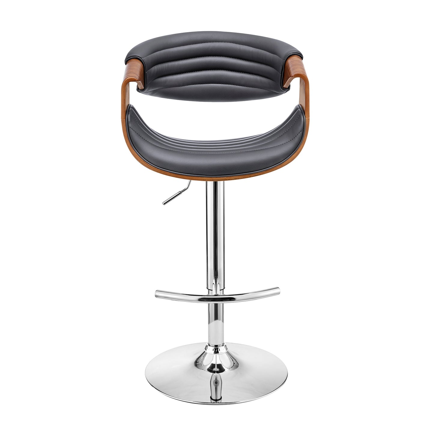 Gionni Adjustable Swivel Gray Faux Leather and Walnut Wood Bar Stool with Chrome Base