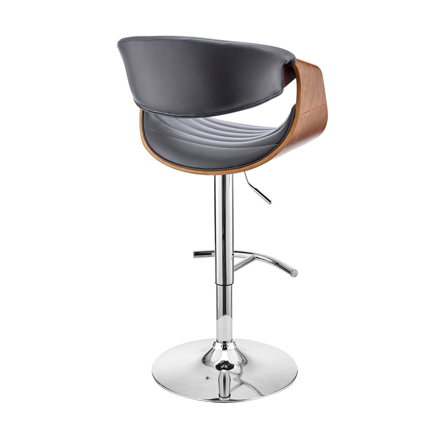 Gionni Adjustable Swivel Gray Faux Leather and Walnut Wood Bar Stool with Chrome Base