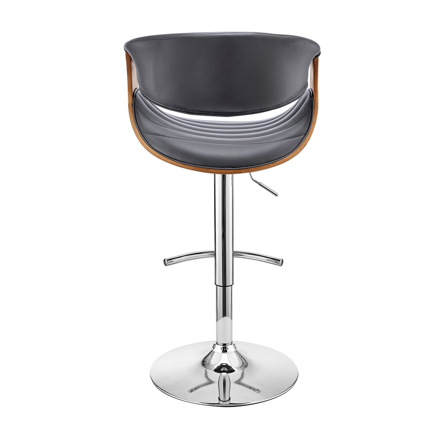 Gionni Adjustable Swivel Gray Faux Leather and Walnut Wood Bar Stool with Chrome Base