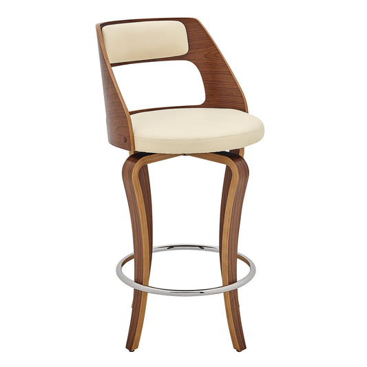 Grady 25" Swivel Cream Faux Leather and Walnut Wood Bar Stool