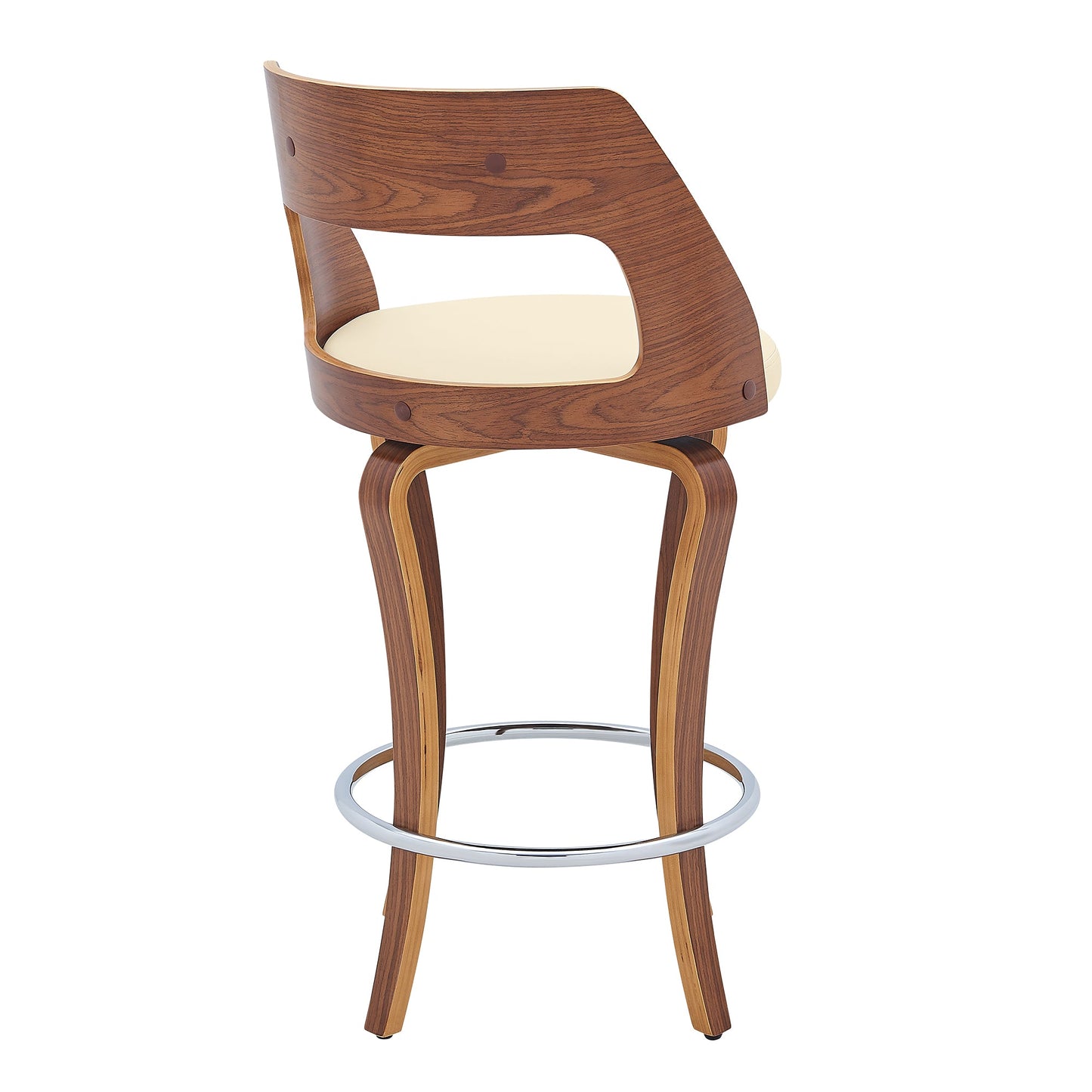 Grady 25" Swivel Cream Faux Leather and Walnut Wood Bar Stool