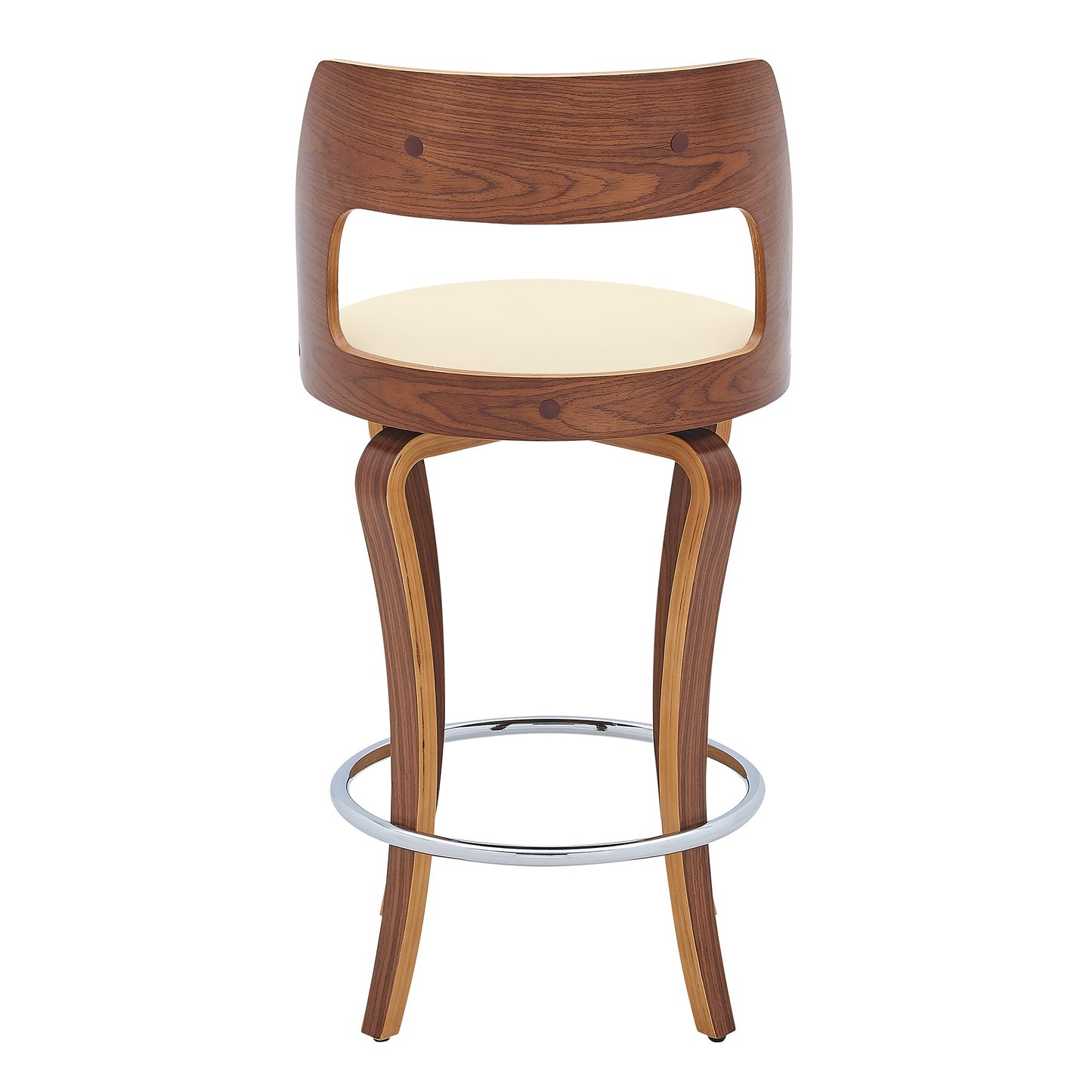 Grady 25" Swivel Cream Faux Leather and Walnut Wood Bar Stool