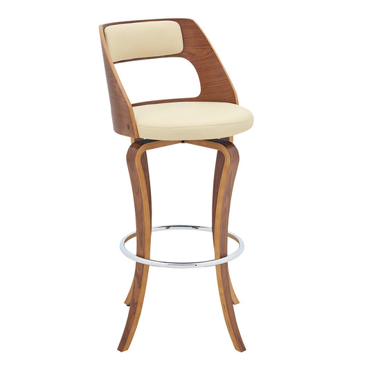 Grady 29" Swivel Cream Faux Leather and Walnut Wood Bar Stool