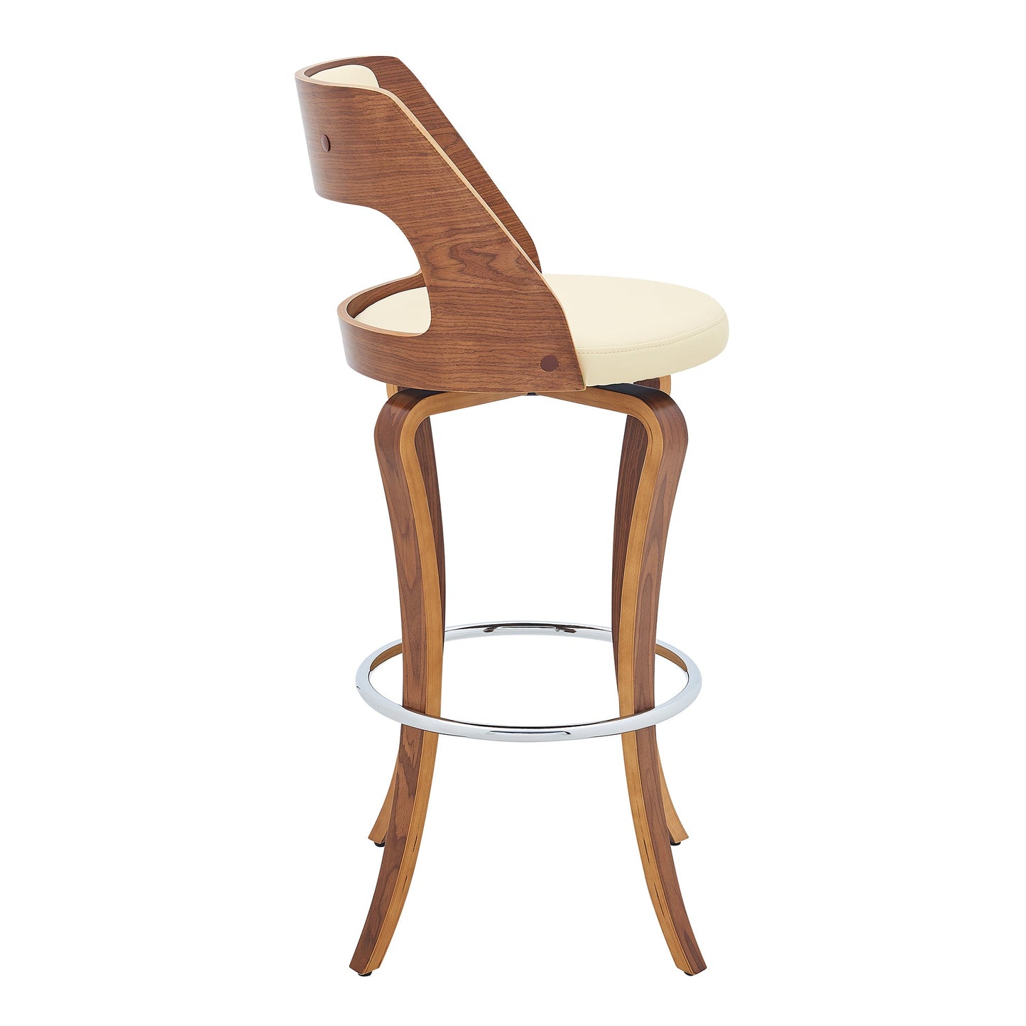 Grady 29" Swivel Cream Faux Leather and Walnut Wood Bar Stool