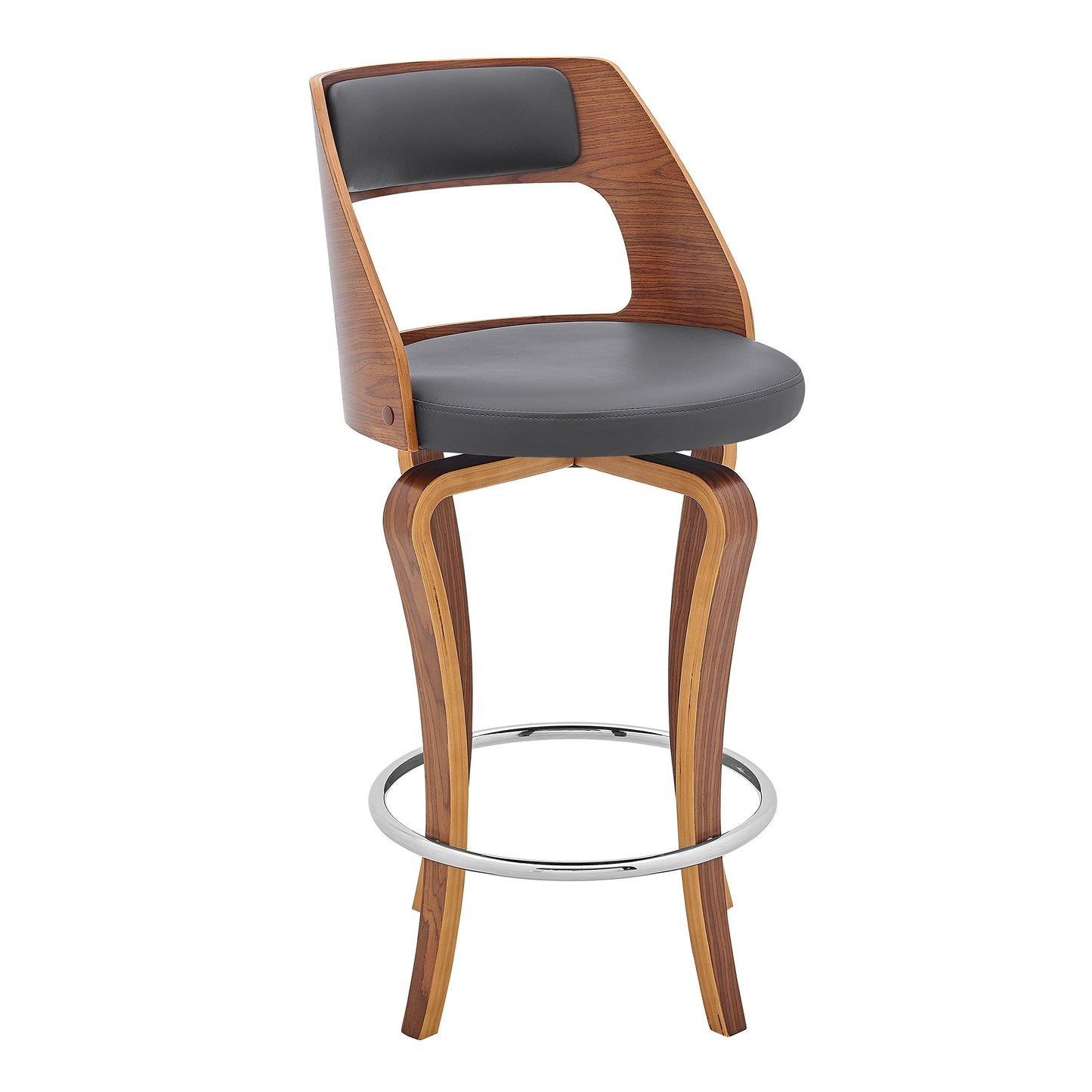 Grady 25" Swivel Gray Faux Leather and Walnut Wood Bar Stool