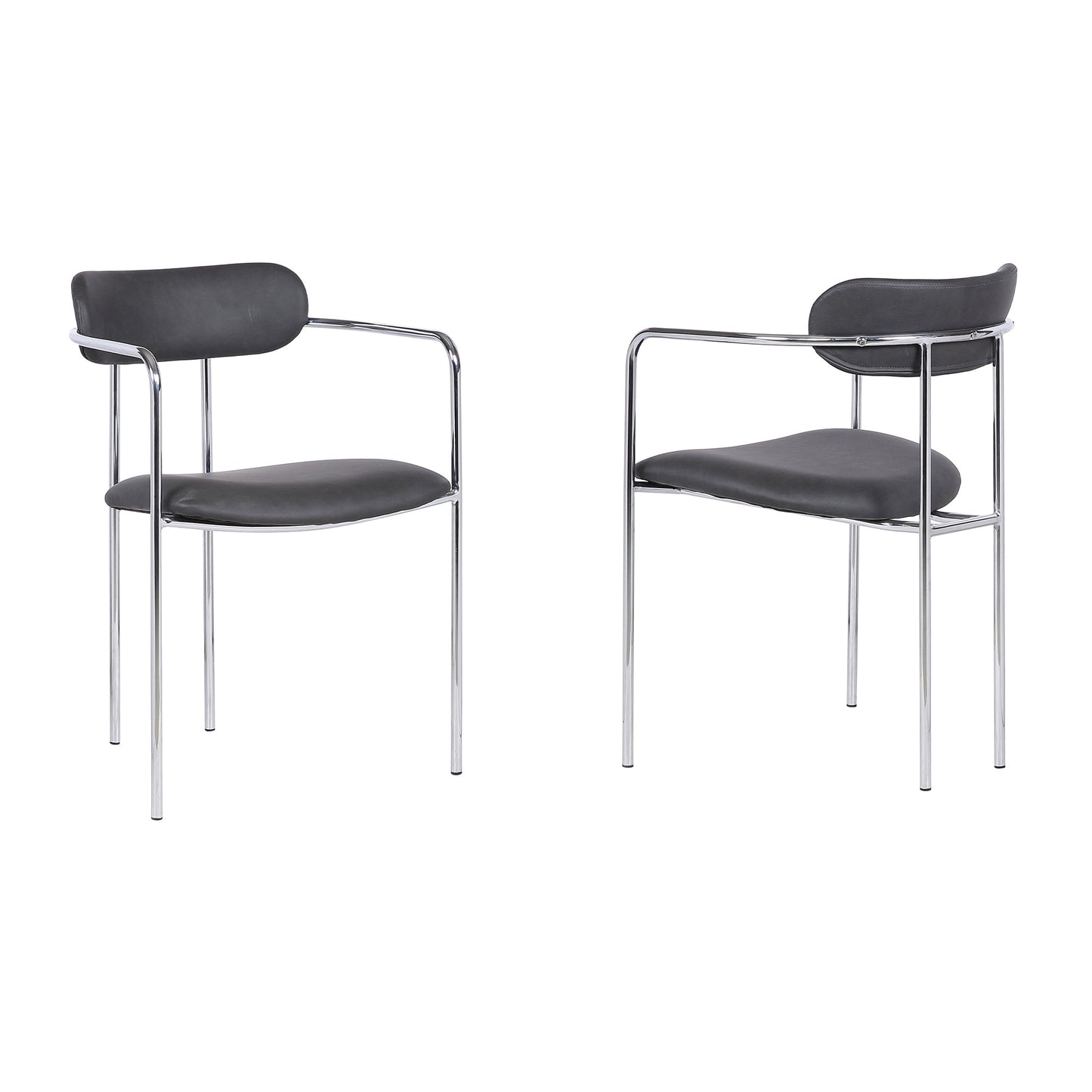 Gwen Contemporary Dining Chair in Chrome Finish with Gray Faux Leather - Set of 2