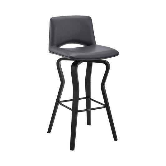 Gerty 26" Swivel Gray Faux Leather and Black Wood Bar Stool