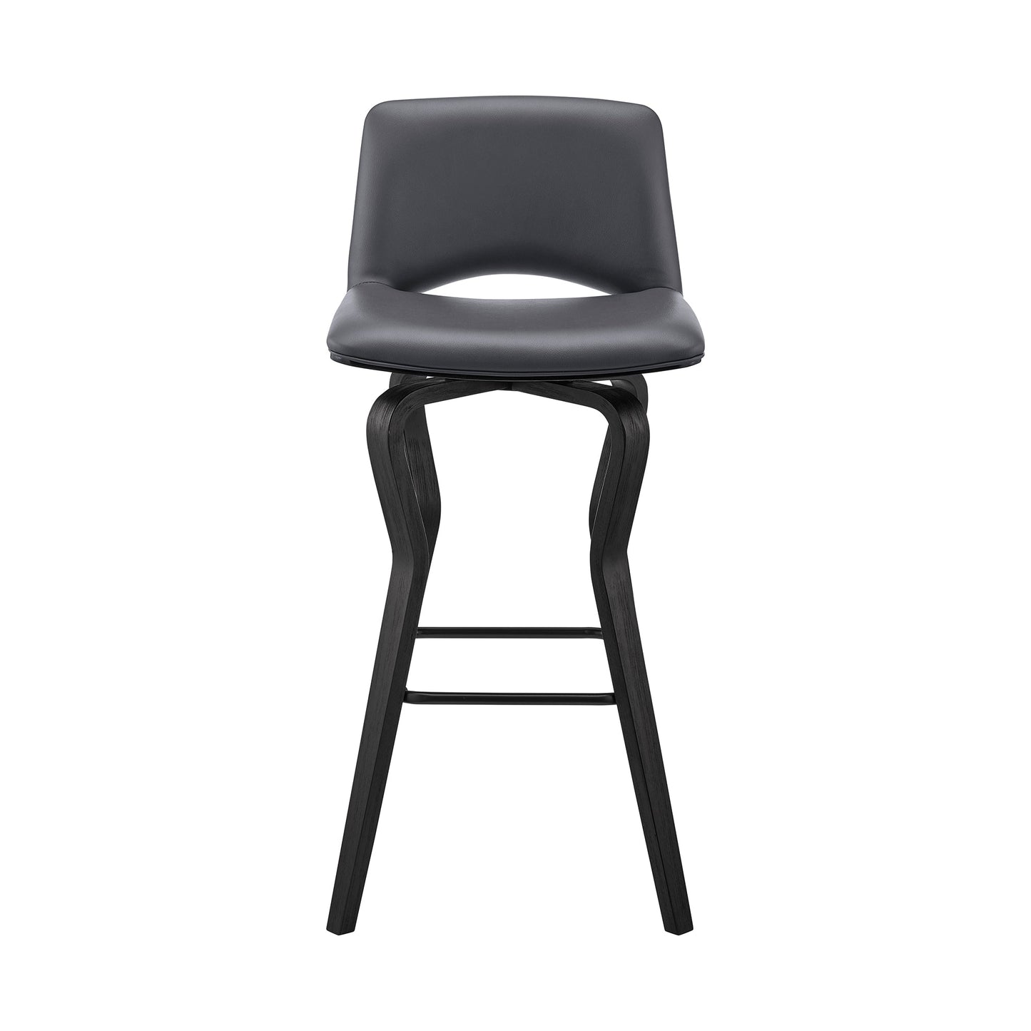 Gerty 26" Swivel Gray Faux Leather and Black Wood Bar Stool