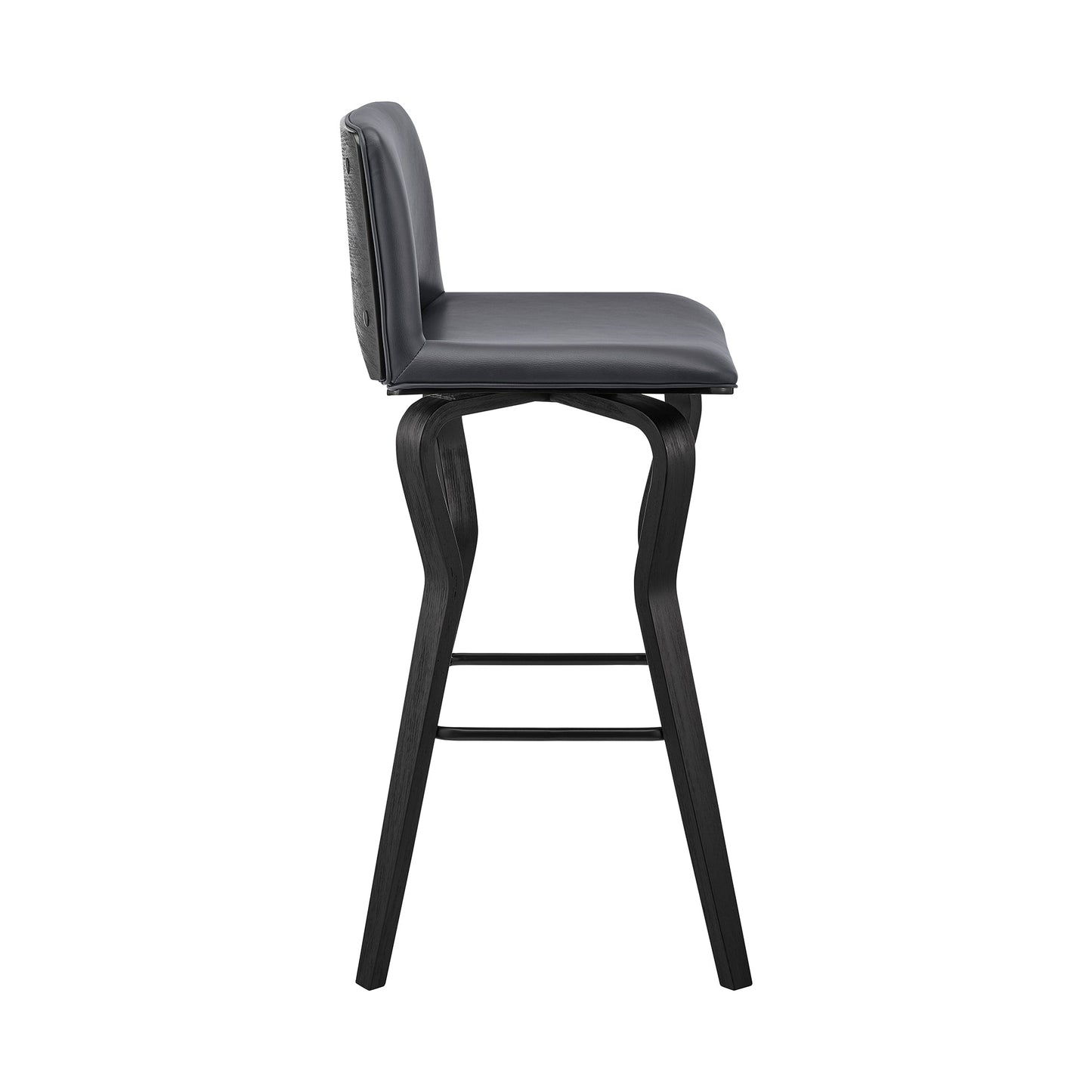 Gerty 26" Swivel Gray Faux Leather and Black Wood Bar Stool