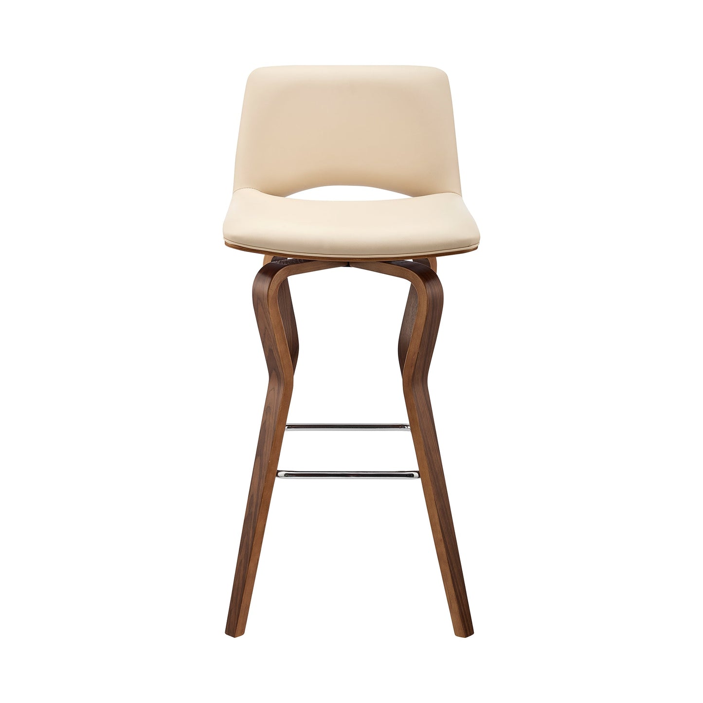 Gerty 26" Swivel Cream Faux Leather and Walnut Wood Bar Stool