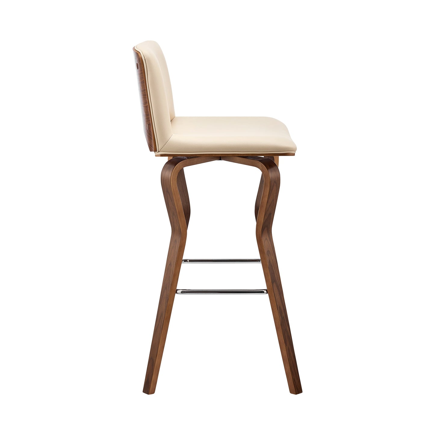 Gerty 26" Swivel Cream Faux Leather and Walnut Wood Bar Stool