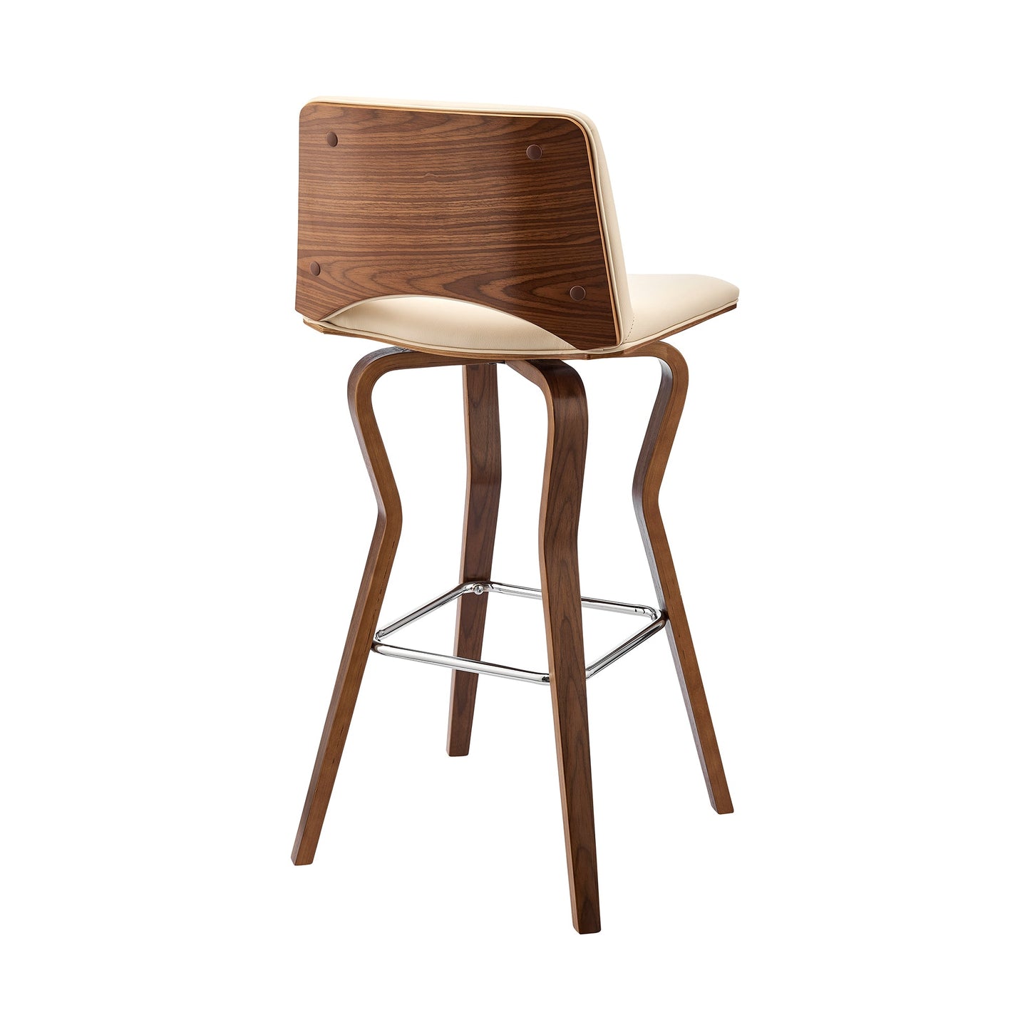 Gerty 30" Swivel Cream Faux Leather and Walnut Wood Bar Stool