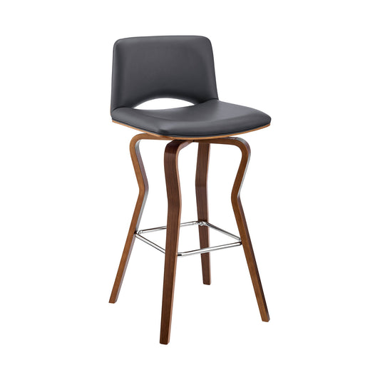 Gerty 26" Swivel Gray Faux Leather and Walnut Wood Bar Stool