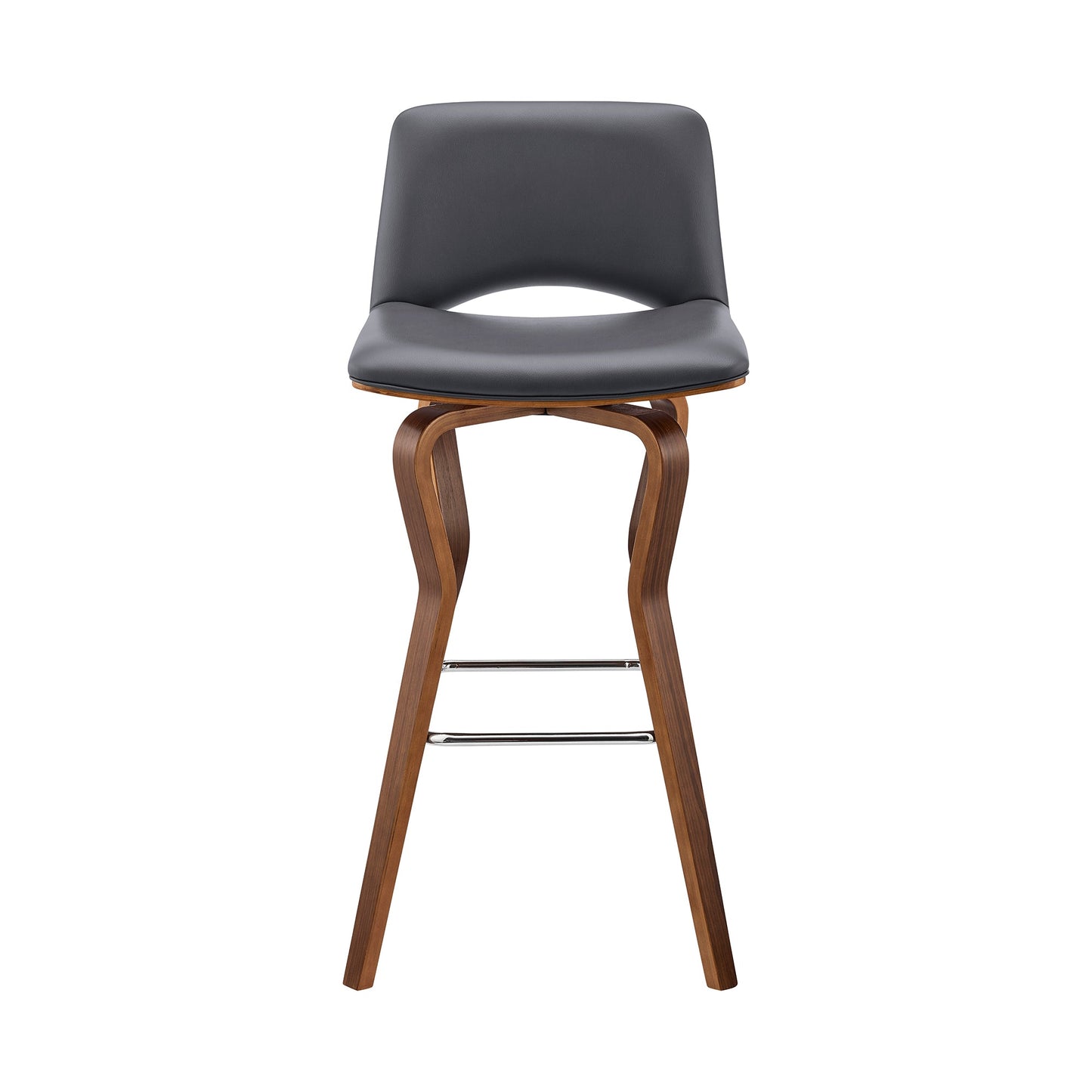 Gerty 26" Swivel Gray Faux Leather and Walnut Wood Bar Stool