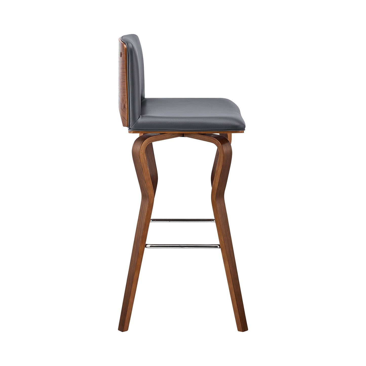 Gerty 30" Swivel Gray Faux Leather and Walnut Wood Bar Stool