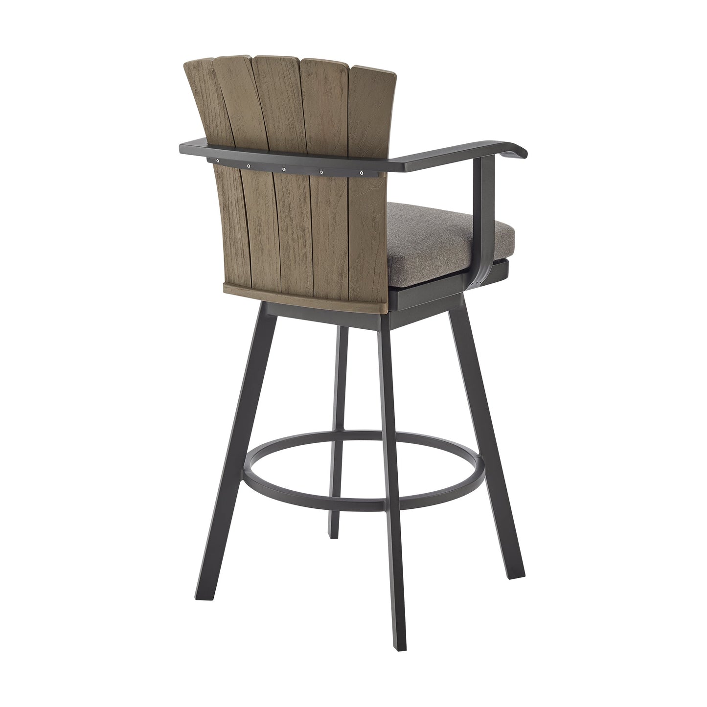 Hazel Outdoor Patio Swivel Counter Stool in Aluminum with Teak Wood and Charcoal Cushion