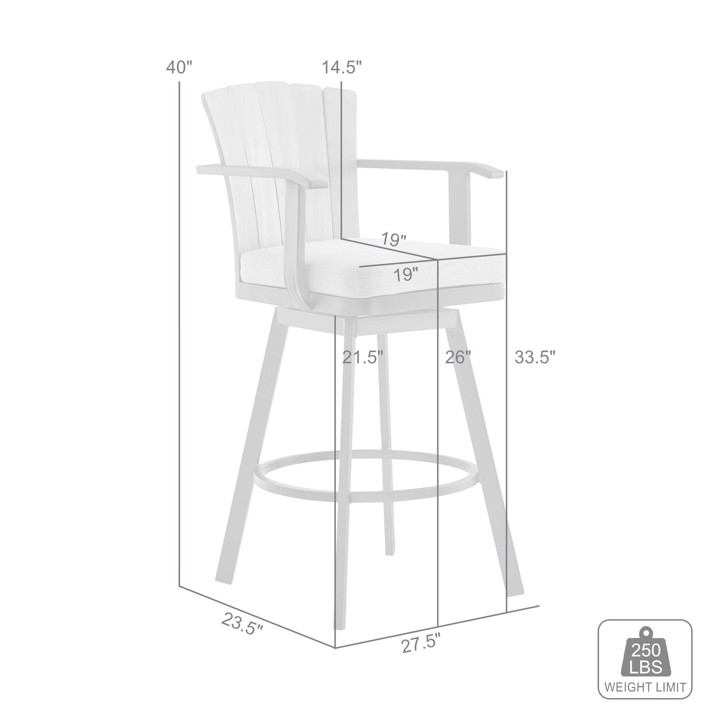 Hazel Outdoor Patio Swivel Counter Stool in Aluminum with Teak Wood and Argent Gray Cushions