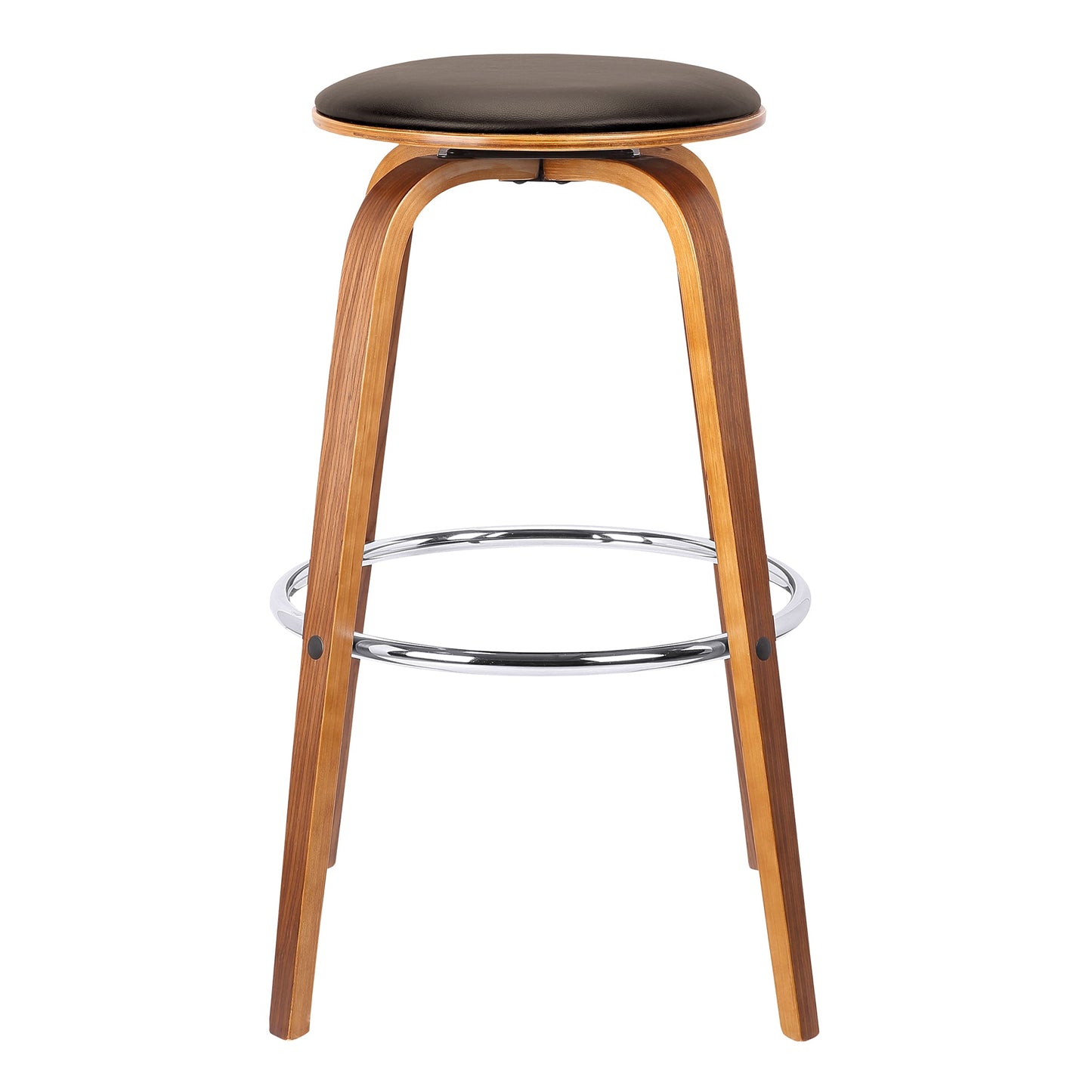 Harbor 26" Counter Height Backless Swivel Brown Faux Leather and Walnut Wood Mid-Century Modern Bar Stool