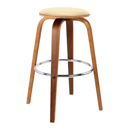 Harbor 26" Counter Height Backless Swivel Cream Faux Leather and Walnut Wood Mid-Century Modern Bar Stool