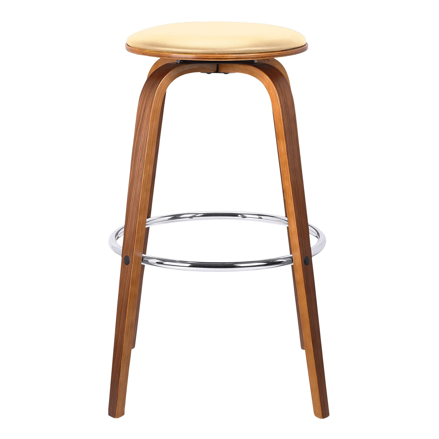 Harbor 26" Counter Height Backless Swivel Cream Faux Leather and Walnut Wood Mid-Century Modern Bar Stool