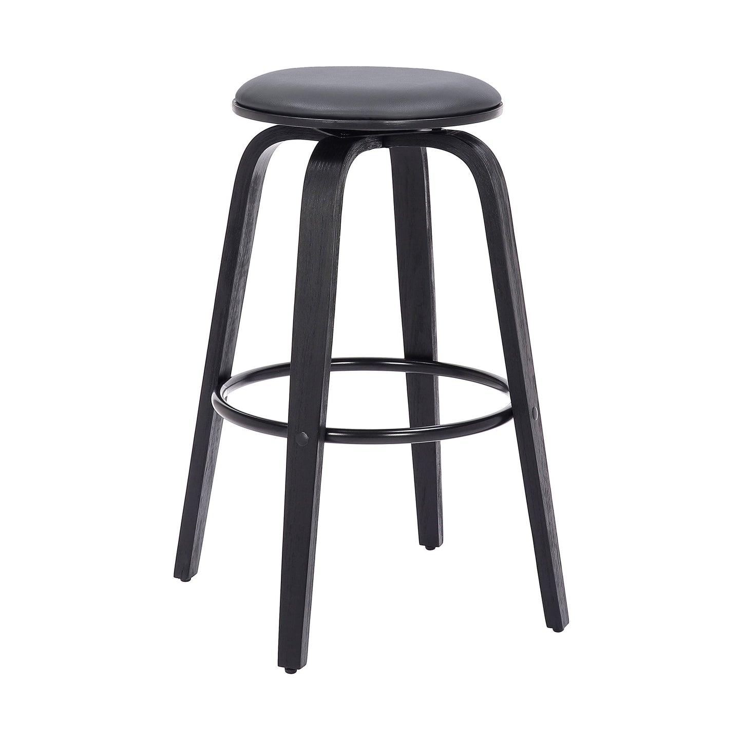 Harbor 26" Counter Height Backless Swivel Gray Faux Leather and Black Wood Mid-Century Modern Bar Stool