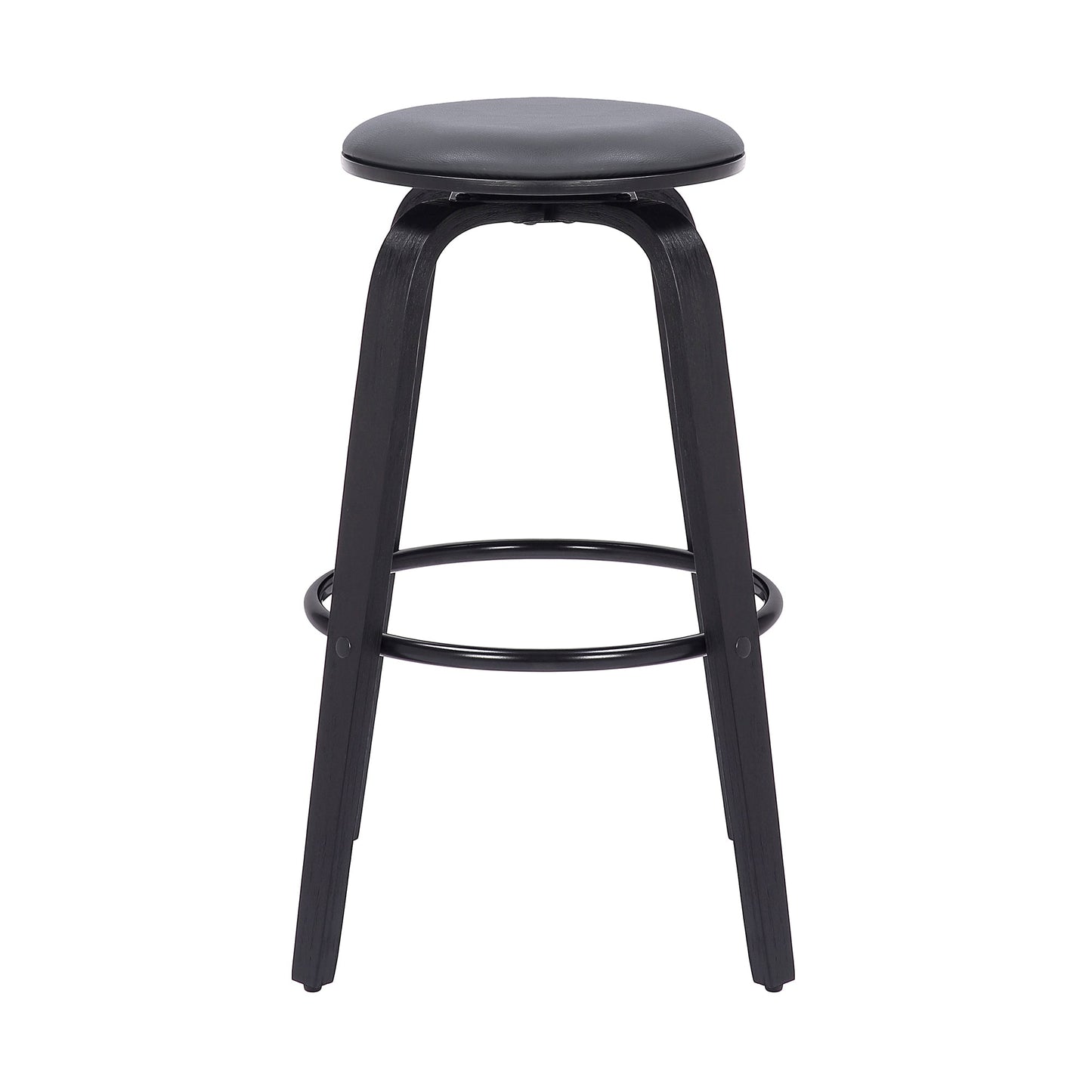 Harbor 26" Counter Height Backless Swivel Gray Faux Leather and Black Wood Mid-Century Modern Bar Stool