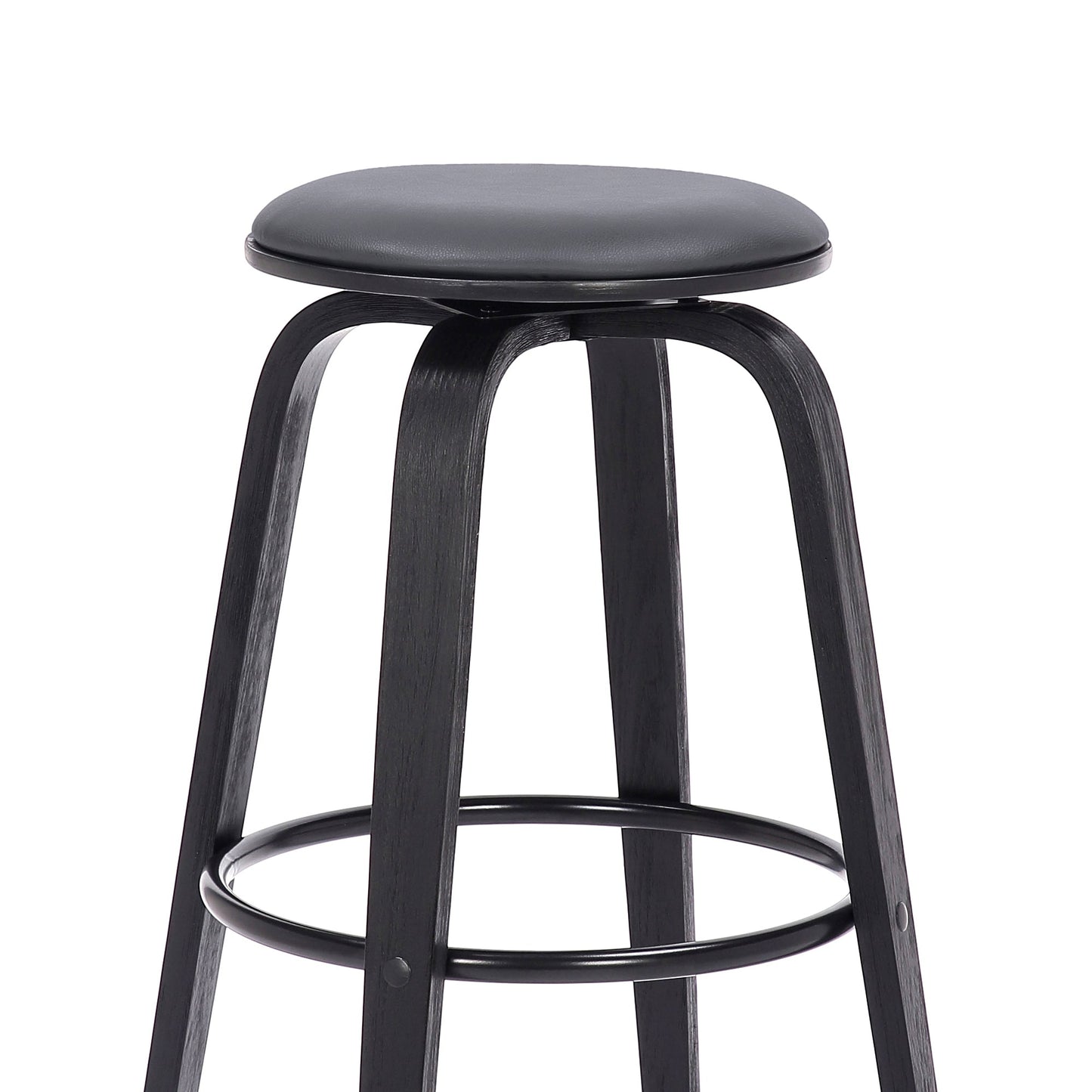 Harbor 26" Counter Height Backless Swivel Gray Faux Leather and Black Wood Mid-Century Modern Bar Stool