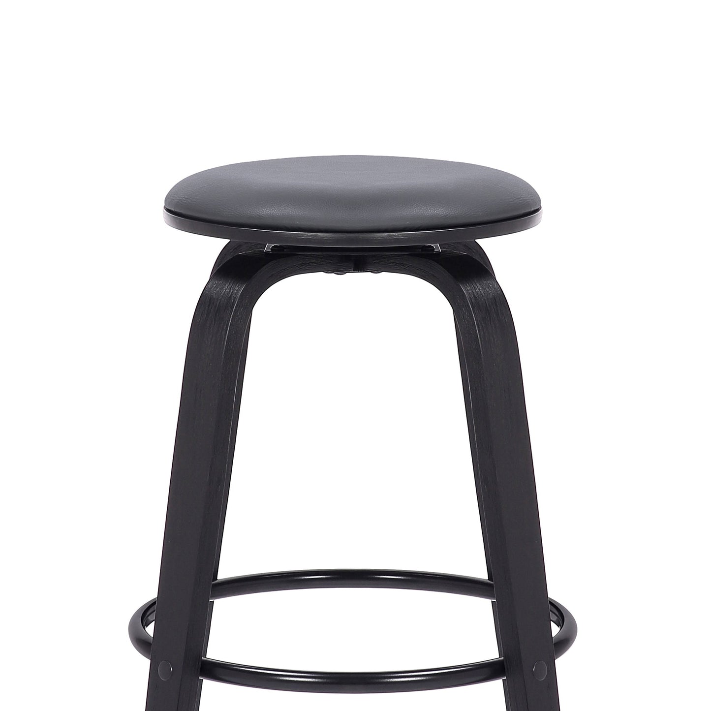 Harbor 26" Counter Height Backless Swivel Gray Faux Leather and Black Wood Mid-Century Modern Bar Stool