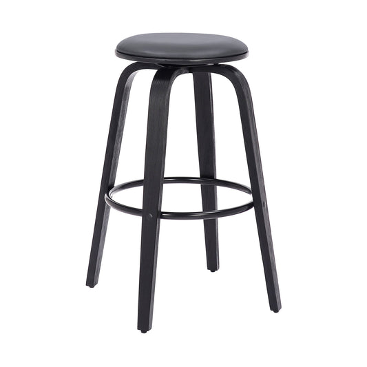 Harbor 30" Bar Height Backless Swivel Gray Faux Leather and Black Wood Mid-Century Modern Bar Stool