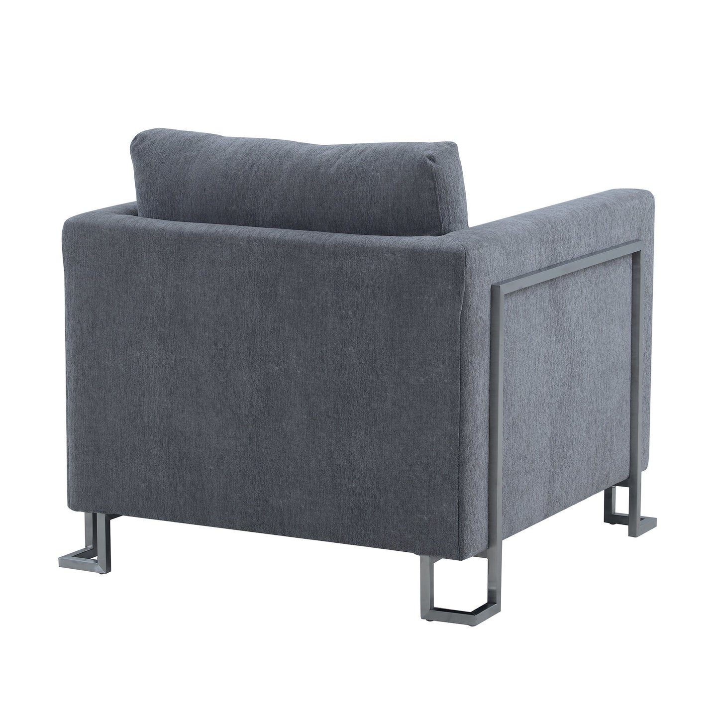 Heritage Gray Fabric Upholstered Accent Chair with Brushed Stainless Steel Legs