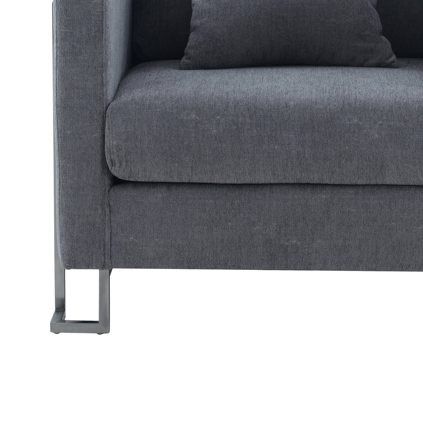 Heritage Gray Fabric Upholstered Accent Chair with Brushed Stainless Steel Legs