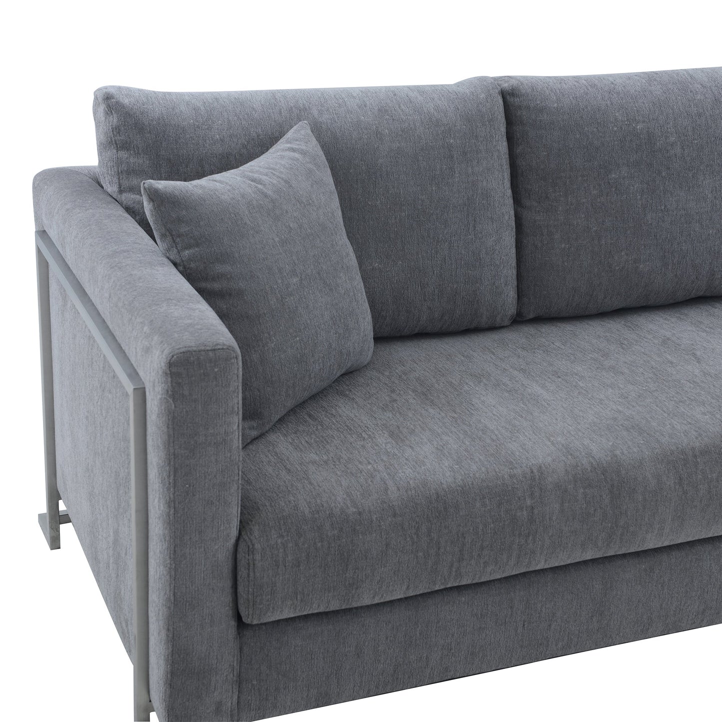 Heritage Gray Fabric Upholstered Sofa with Brushed Stainless Steel Legs