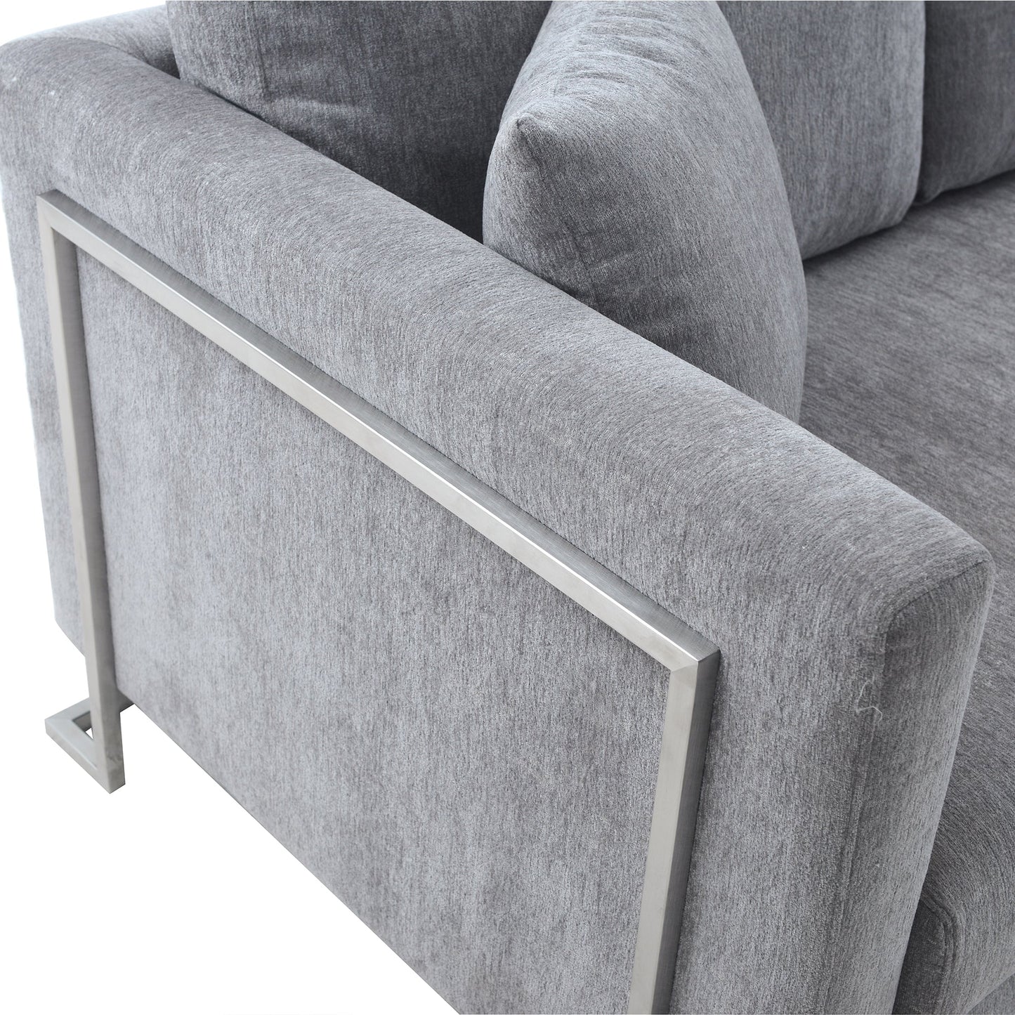 Heritage Gray Fabric Upholstered Sofa with Brushed Stainless Steel Legs