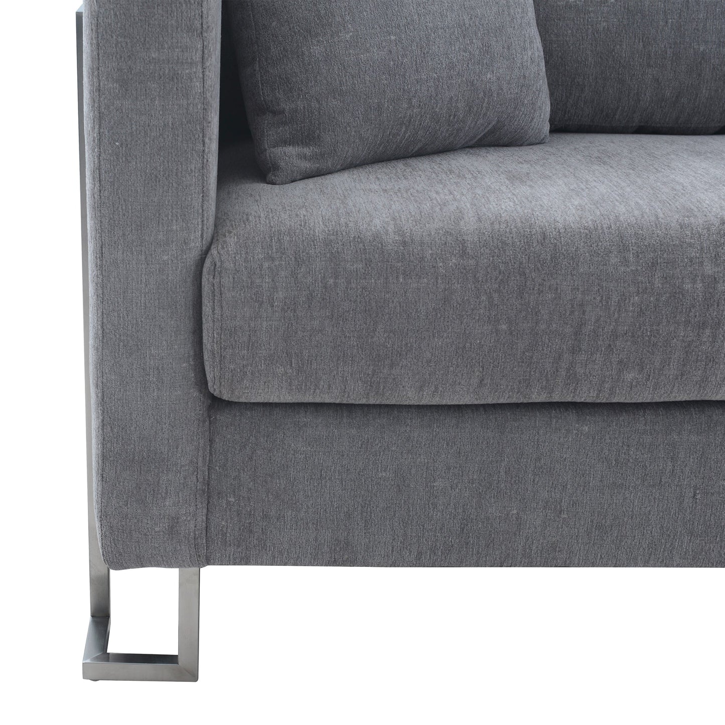 Heritage Gray Fabric Upholstered Sofa with Brushed Stainless Steel Legs