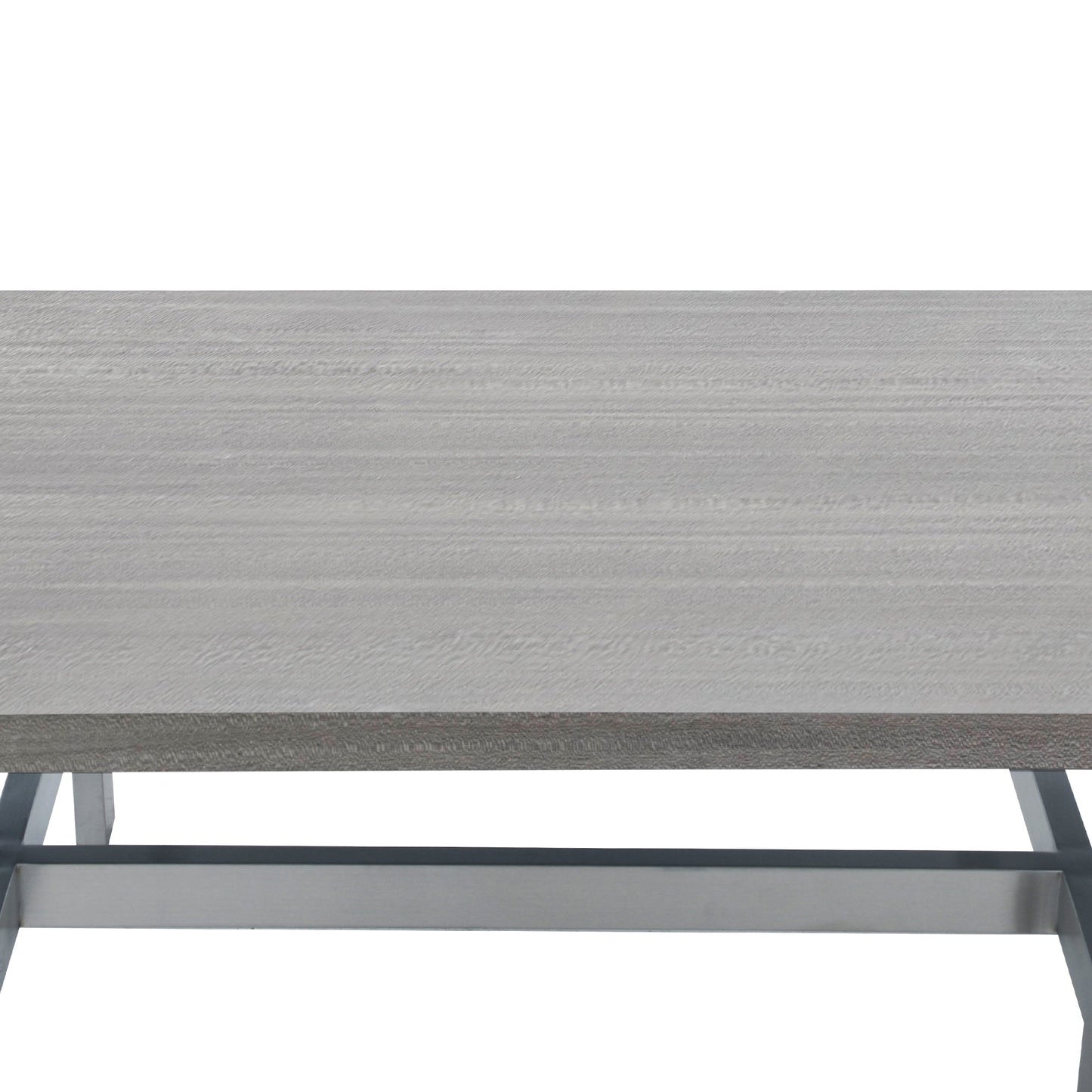 Illusion Gray Wood Coffee Table with Brushed Stainless Steel Base