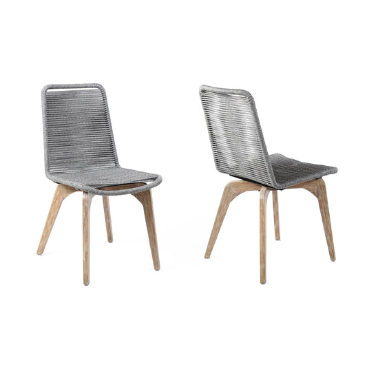 Island Outdoor Light Eucalyptus Wood and Gray Rope Dining Chairs - Set of 2