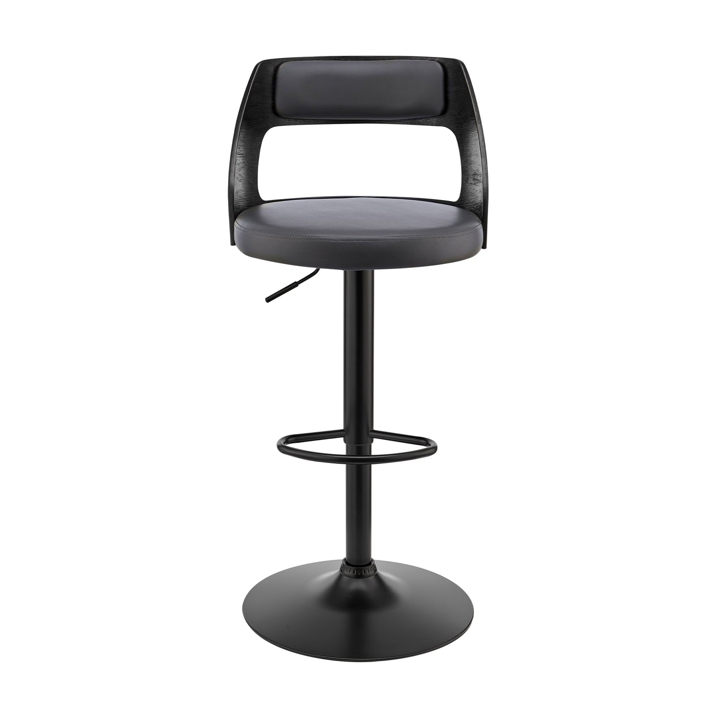 Itzan Adjustable Swivel Gray Faux Leather and Black Wood Bar Stool with Black Base