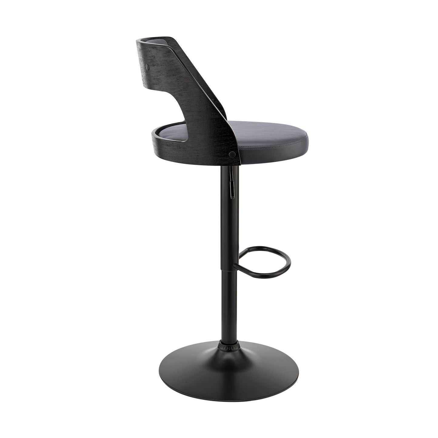 Itzan Adjustable Swivel Gray Faux Leather and Black Wood Bar Stool with Black Base