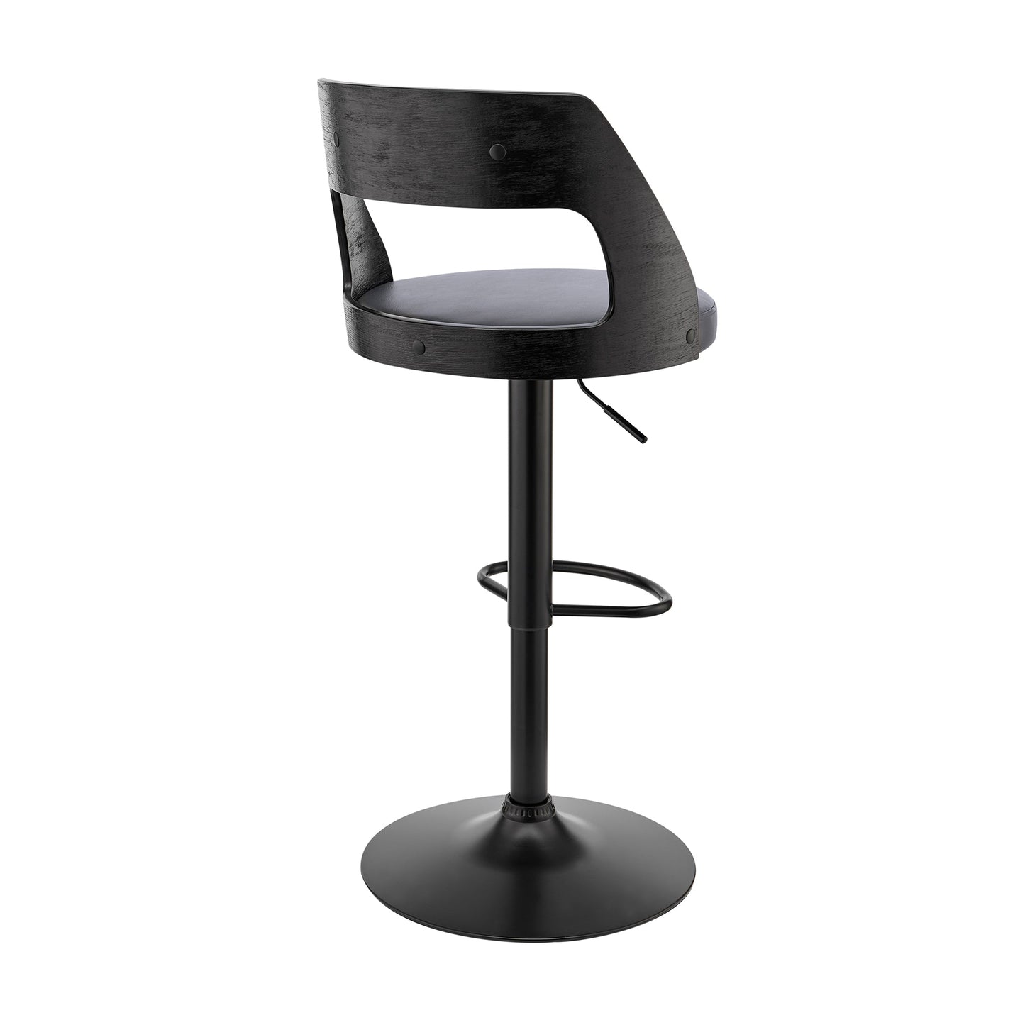 Itzan Adjustable Swivel Gray Faux Leather and Black Wood Bar Stool with Black Base