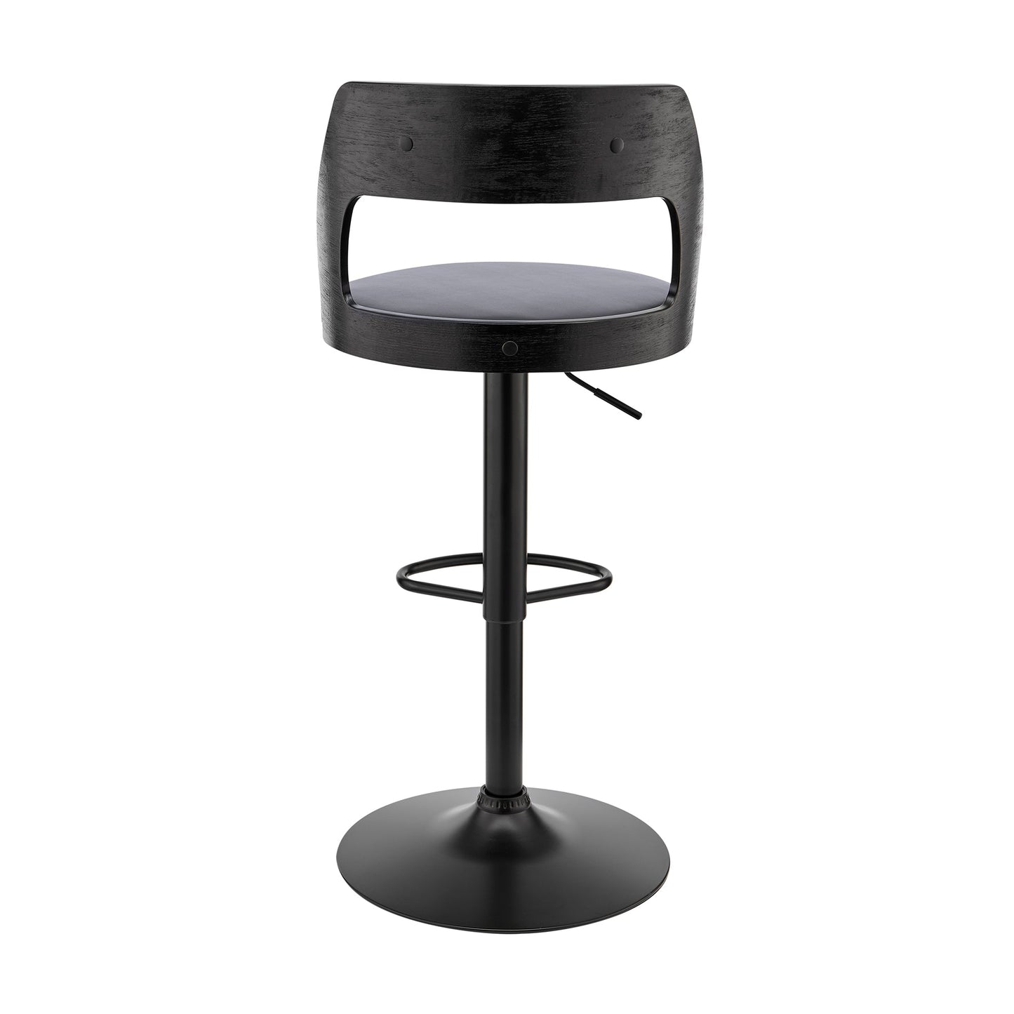 Itzan Adjustable Swivel Gray Faux Leather and Black Wood Bar Stool with Black Base