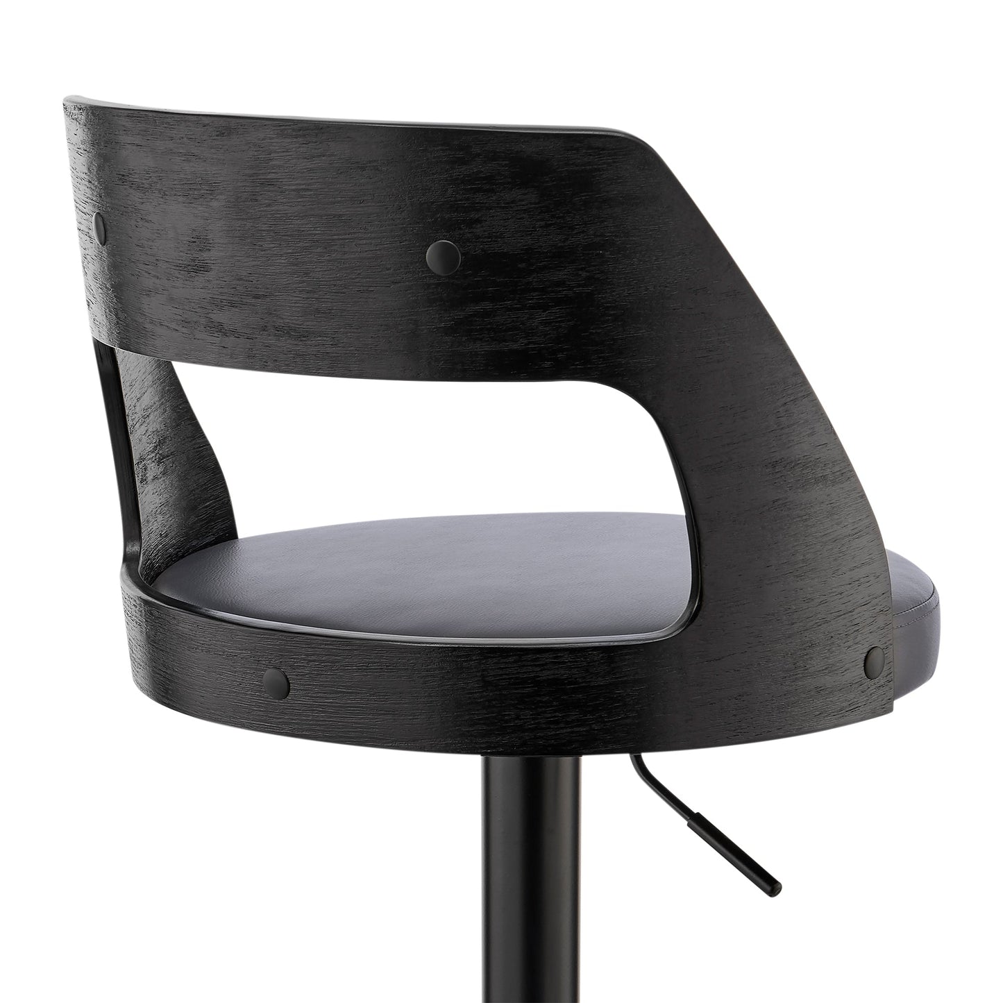 Itzan Adjustable Swivel Gray Faux Leather and Black Wood Bar Stool with Black Base