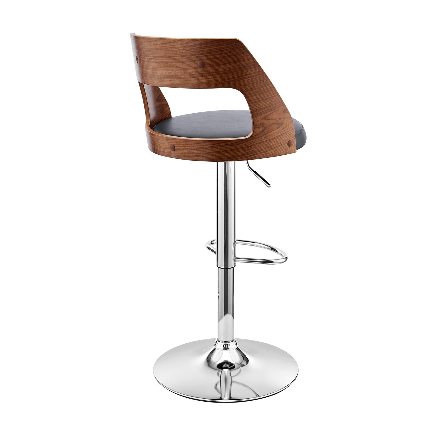 Itzan Adjustable Swivel Gray Faux Leather and Walnut Wood Bar Stool with Chrome Base