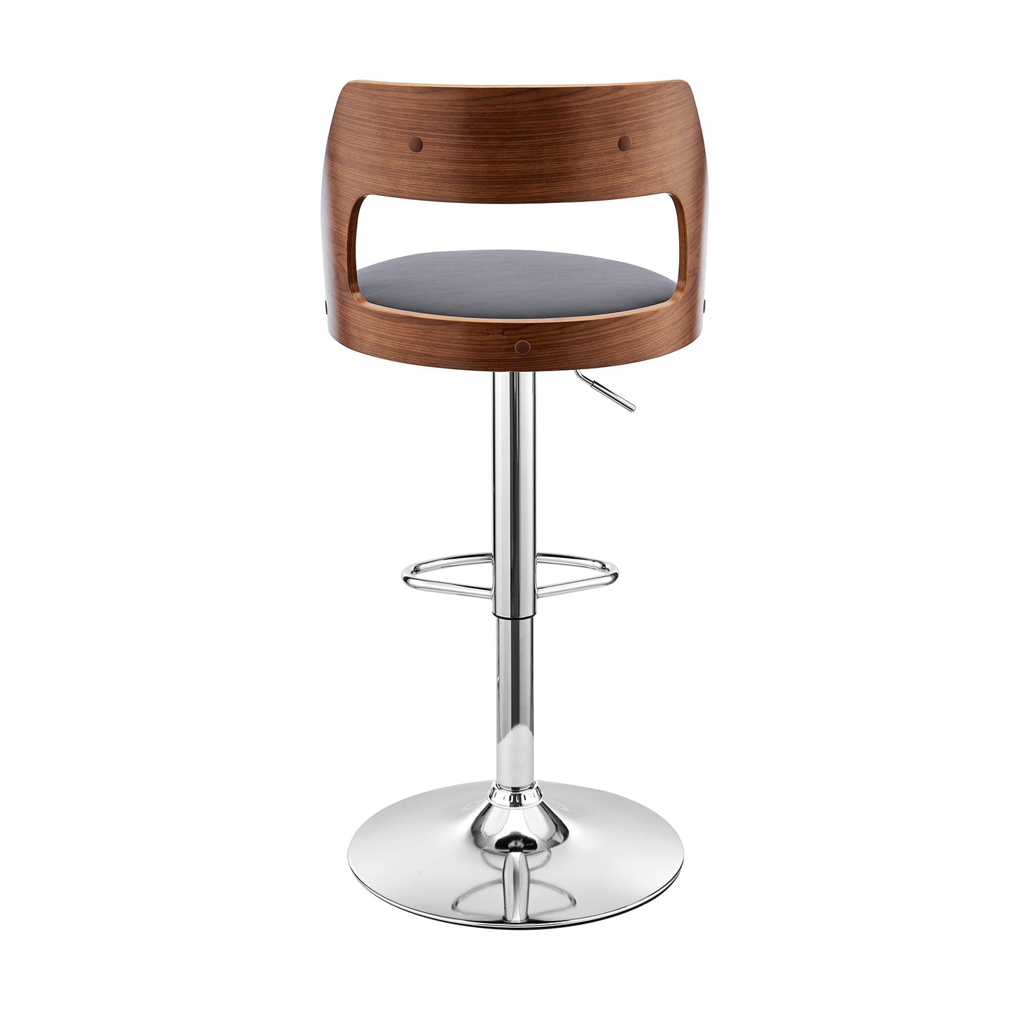 Itzan Adjustable Swivel Gray Faux Leather and Walnut Wood Bar Stool with Chrome Base