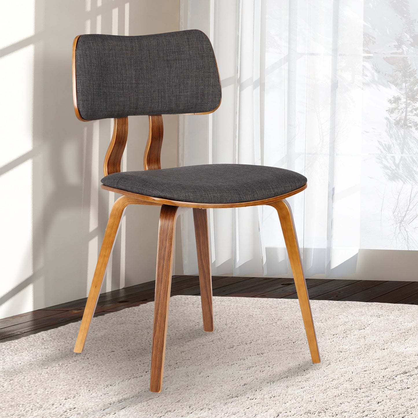 Jaguar Mid-Century Dining Chair in Walnut Wood and Charcoal Fabric